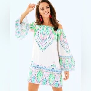 Lilly Pulitzer off the shoulder dress white with flowy long sleeves Nevie XS